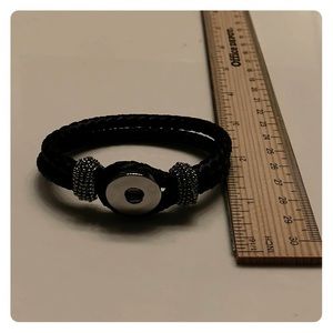 Black Leather- like Snap Bracelet
